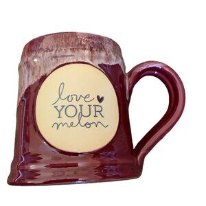 Deneen Pottery Love Your Melon Handthrown Coffee Cup Mug Red Drip Glaze USA